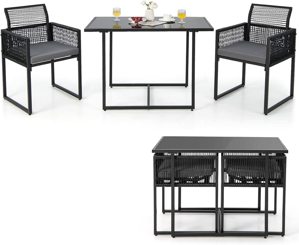 Tangkula 3 Pieces Outdoor Dining Set, Patio PE Rattan Furniture Set with Fold...