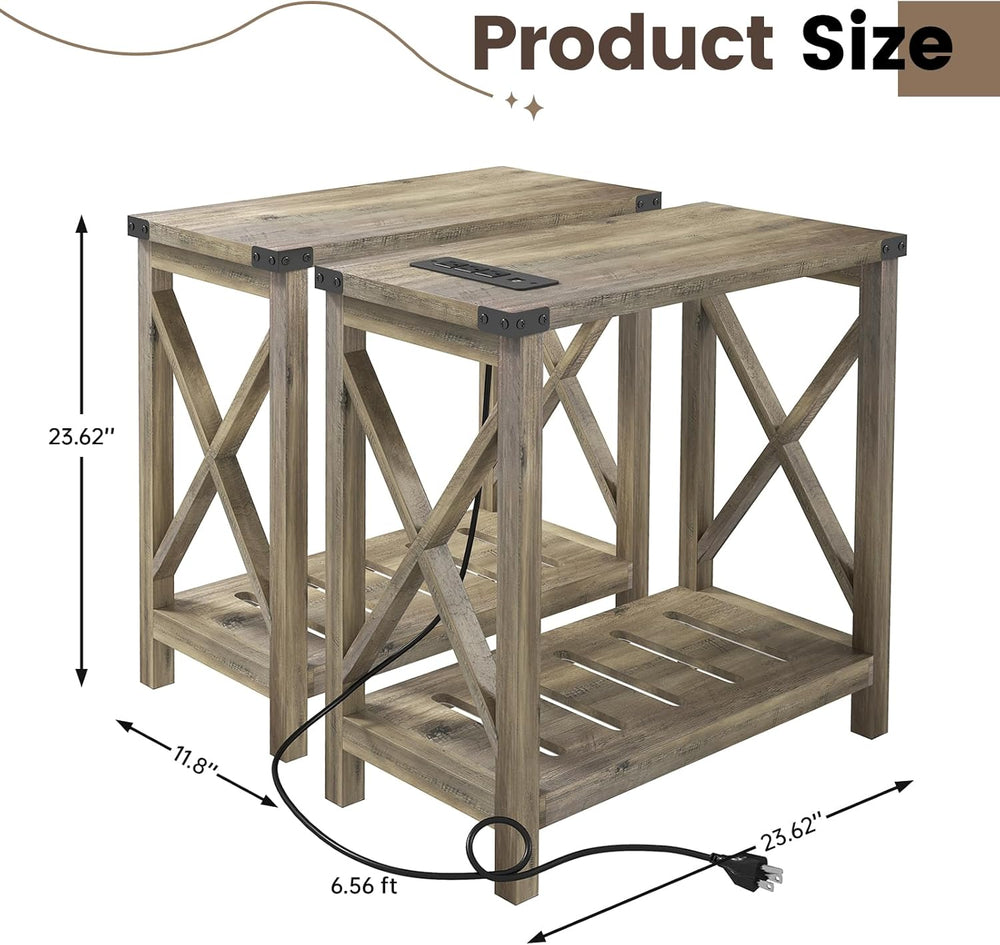 Hadulcet Farmhouse End Tables Living Room Set of 2 - Narrow Side Table with C...