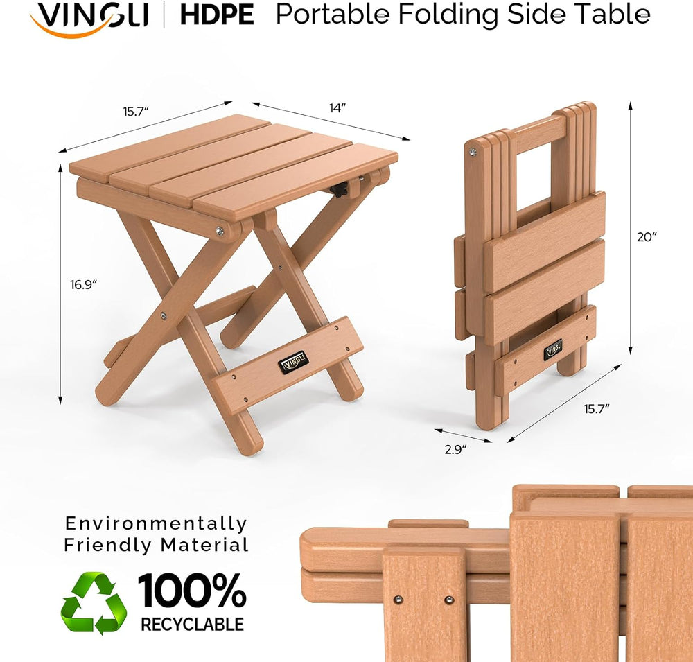 VINGLI Small HDPE Folding Side Table, Plastic Waterproof Portable Adirondack ...