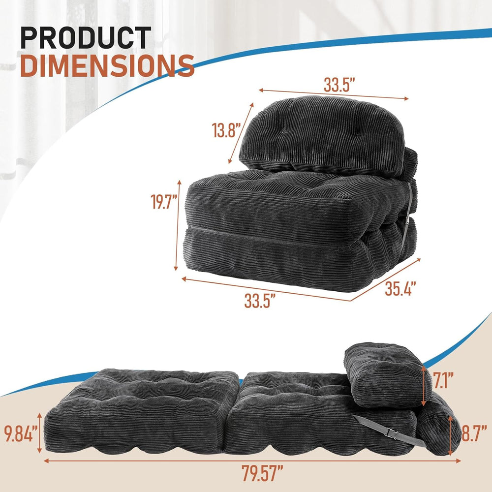 Folding Sofa Bed, Convertible Sleeper Chair with Back Support and Pillow | Fo...