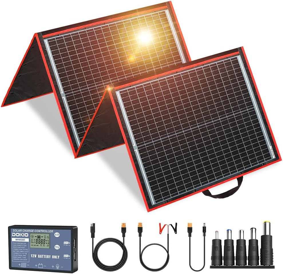 DOKIO 150W Portable Foldable Solar Panel Kit with Charge Controller