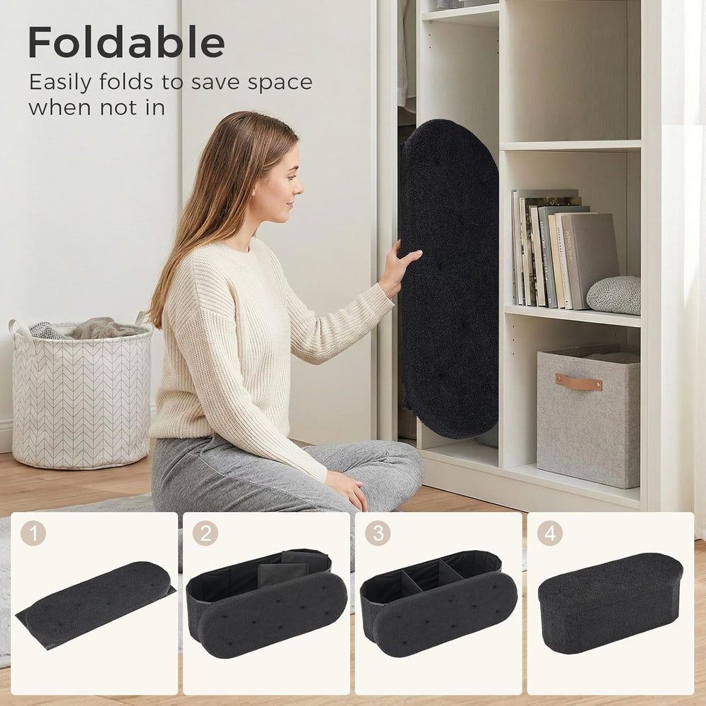 DUMOS Folding Storage Ottoman Bench, Oval Round Ottoman End of Bed Foot Rest ...
