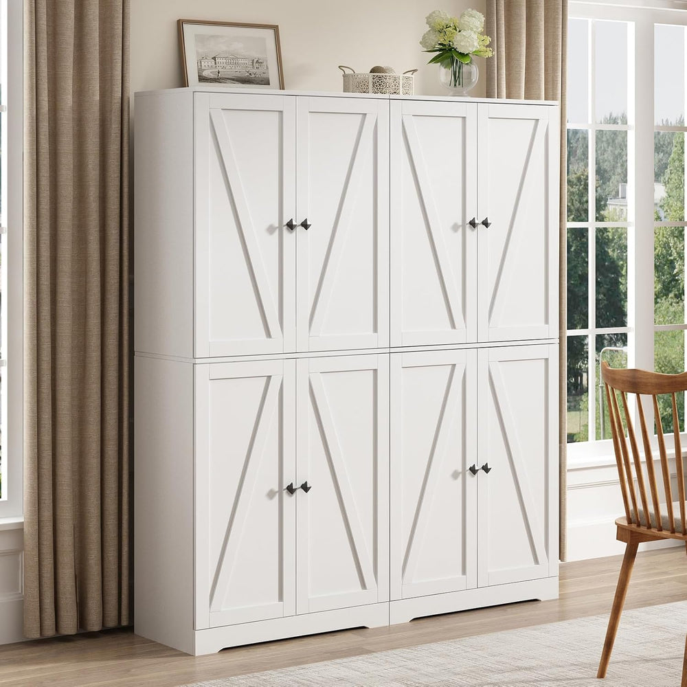 CARPETNAL Farmhouse Pantry Cabinet Set of 2, 72" Tall Wooden Storage Cab...