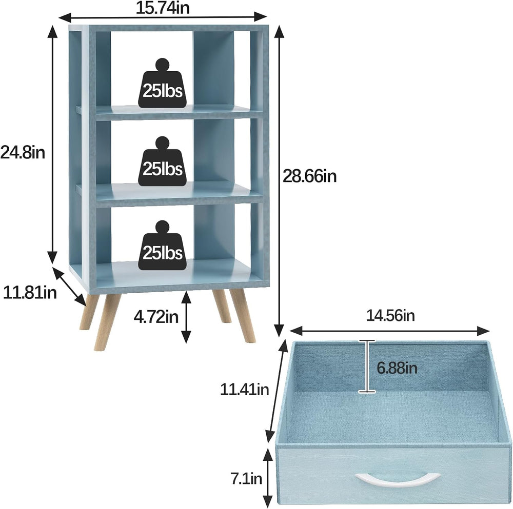 Aenuert Night Stand, Blue Nightstand with Drawer, Side Table with Open Storag...