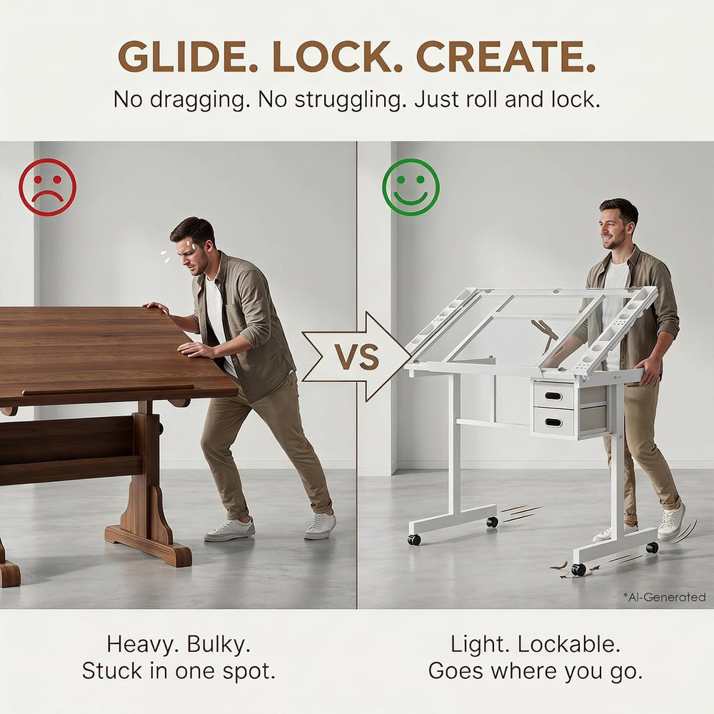 Rolling Drafting Table Desk, Painting Table Art Craft Desk Crafting Table wit...