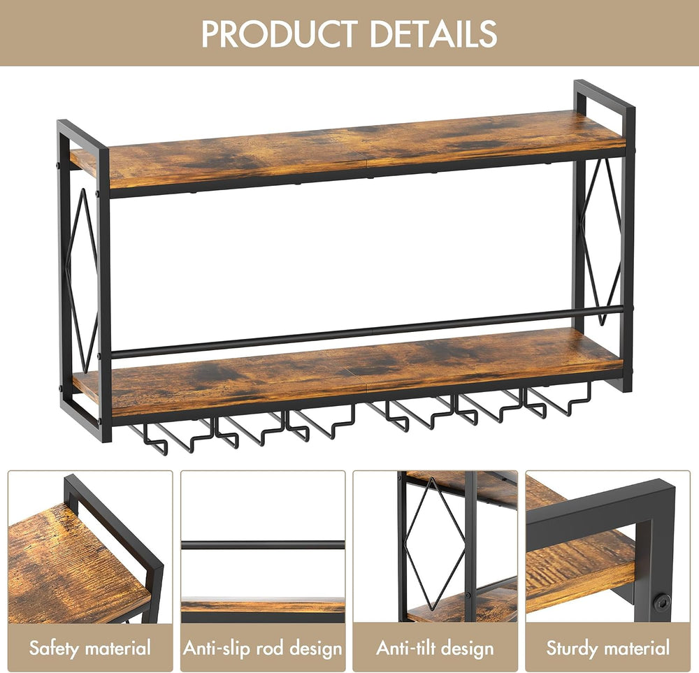 Wine Rack Wall Mounted Wine Glass Rack With LED For Home Bar Storage | 31.5 I...
