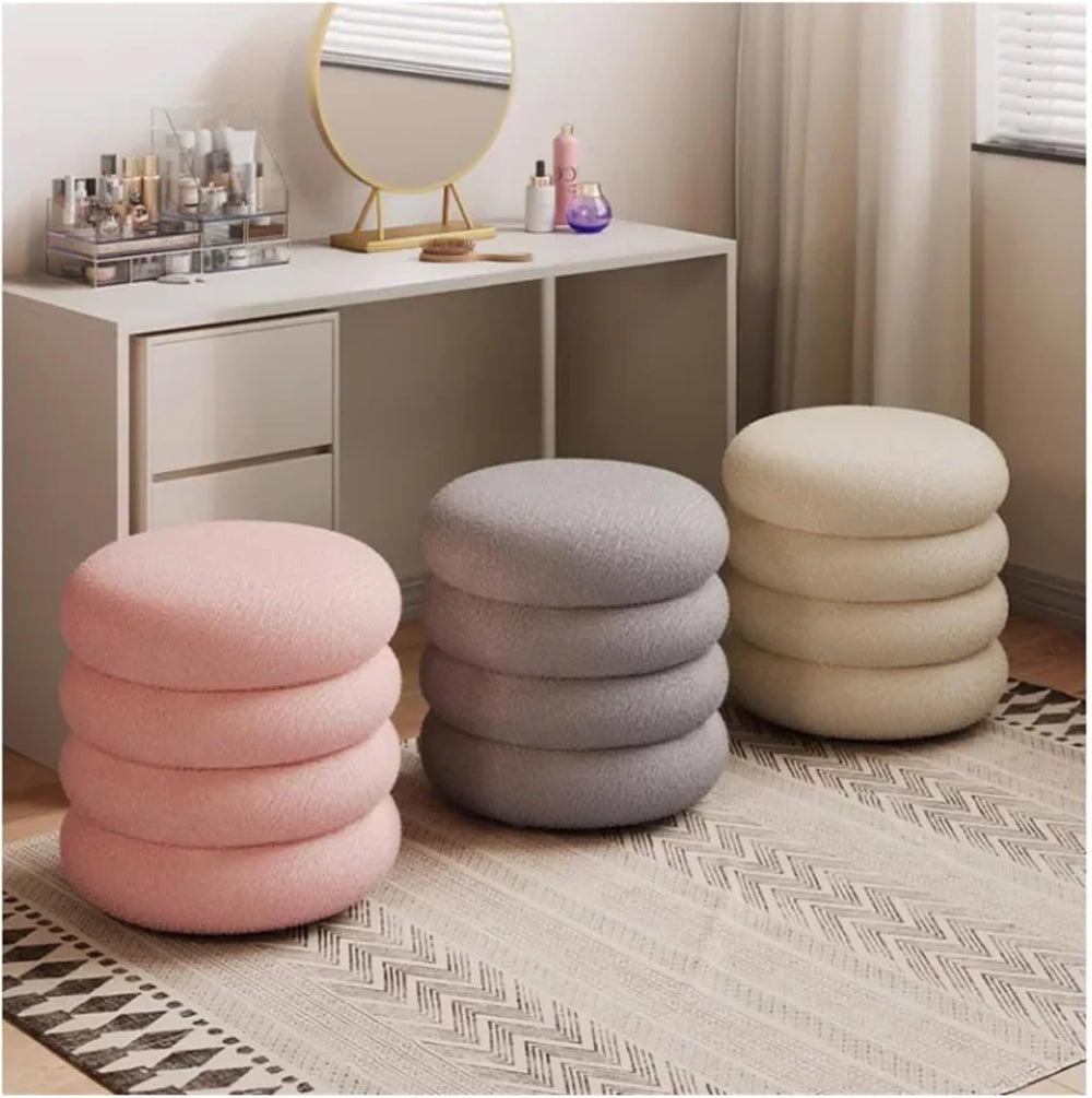 Soft Lamb Wool Ottoman Cream Vanity Stool for Girls' Makeup Bedroom Chair...