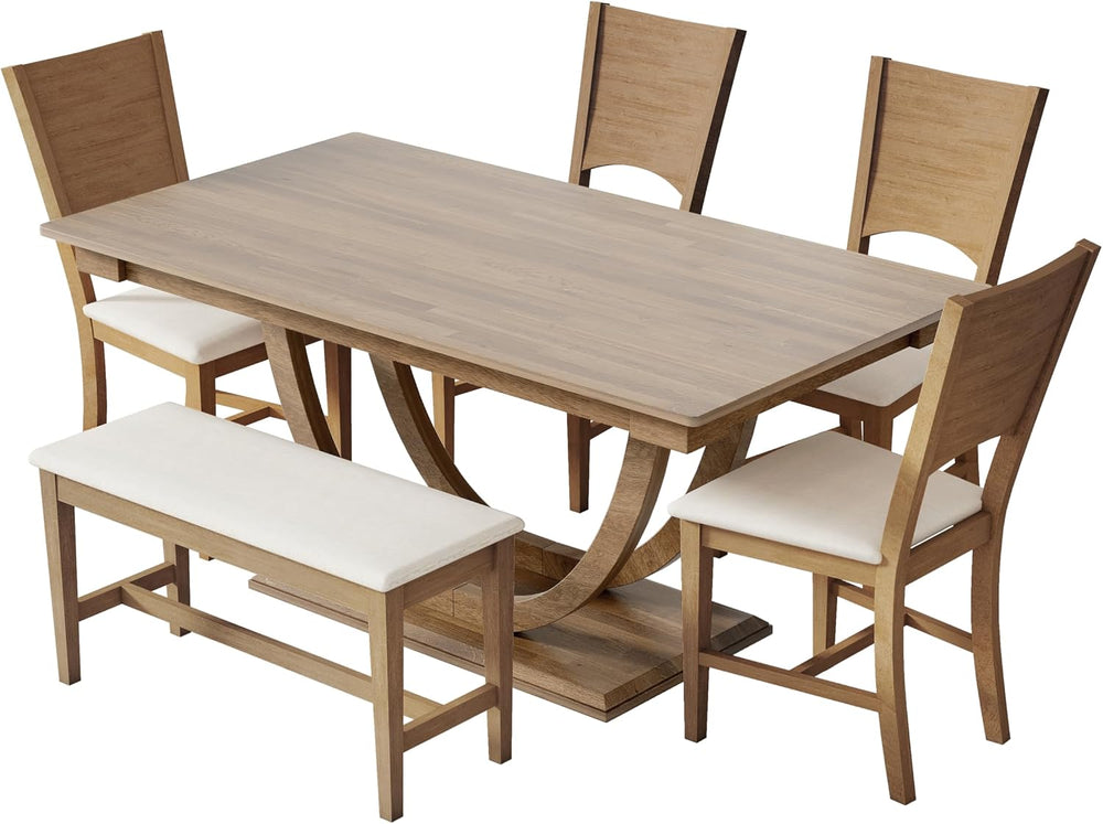 LUMISOL 6-Piece Dining Table Set with Bench and 4 Chairs, Wood Half Round Kit...