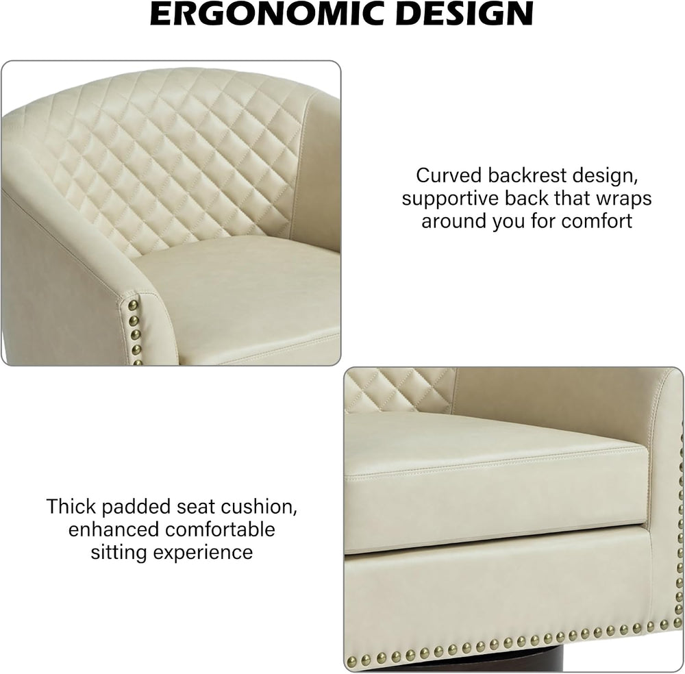 Swivel Barrel Accent Chair Set of 2, Comfy Modern Upholstered Round Faux Leat...