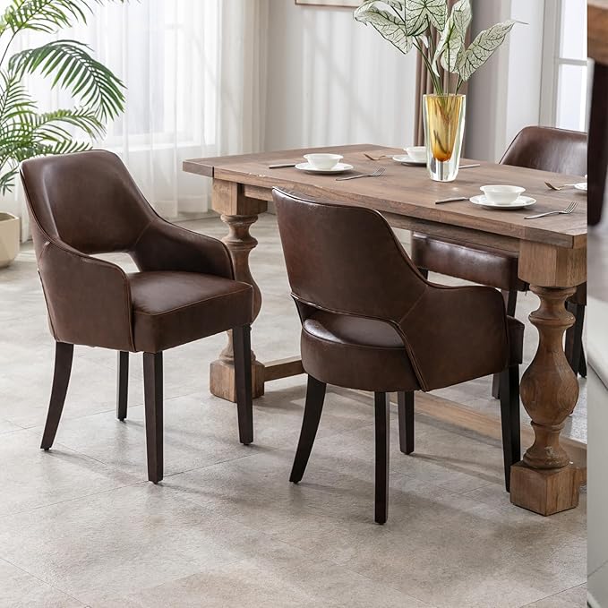 PU Leather Dining Chairs Set of 6 Upholstered Farmhouse Kitchen Chair Side Ch...