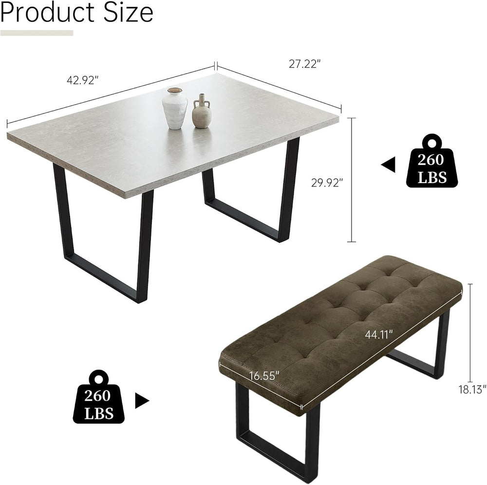 HIPIHOM Dining Table Set with Bench, Grey Table with Brown Right Seat | 42.9 ...