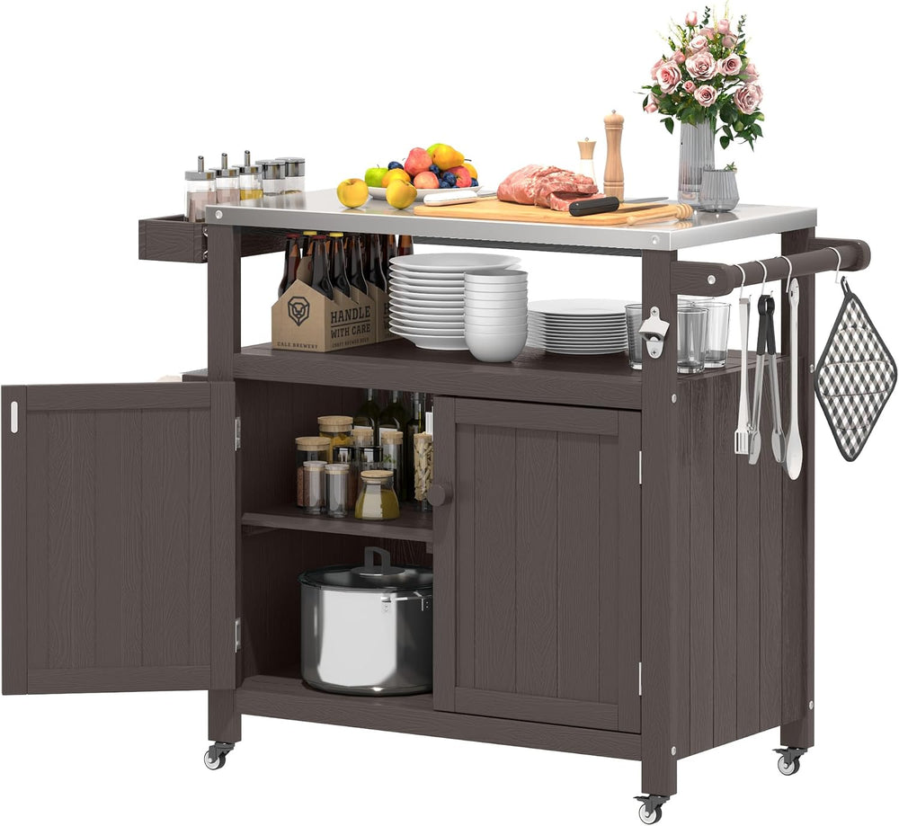 Weatherproof HIPS Outdoor Kitchen Island with Stainless Steel Top & Stora...