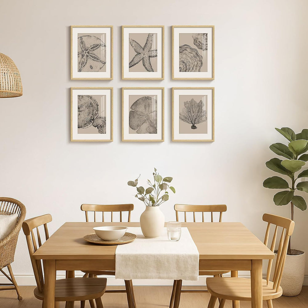 Framed Black and Beige Neutral Abstract Wall Art for Living Room, 6 Piece