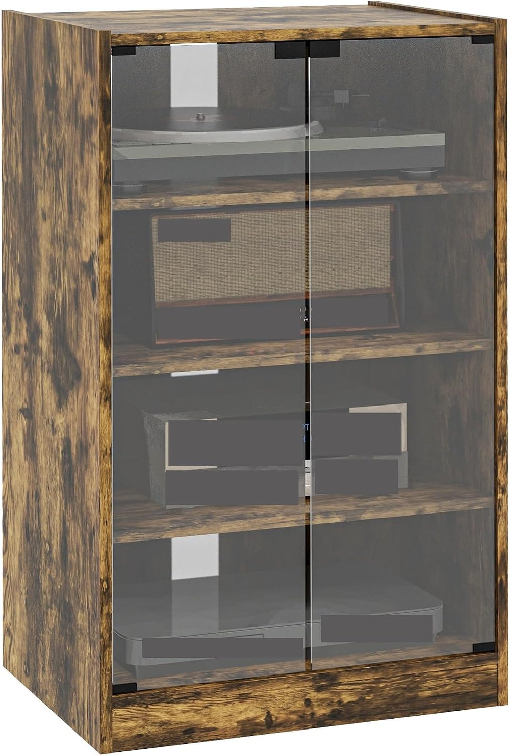 Retro Media Cabinet with 4-Tier Stereo, Modern Audio Video Media Stand with A...