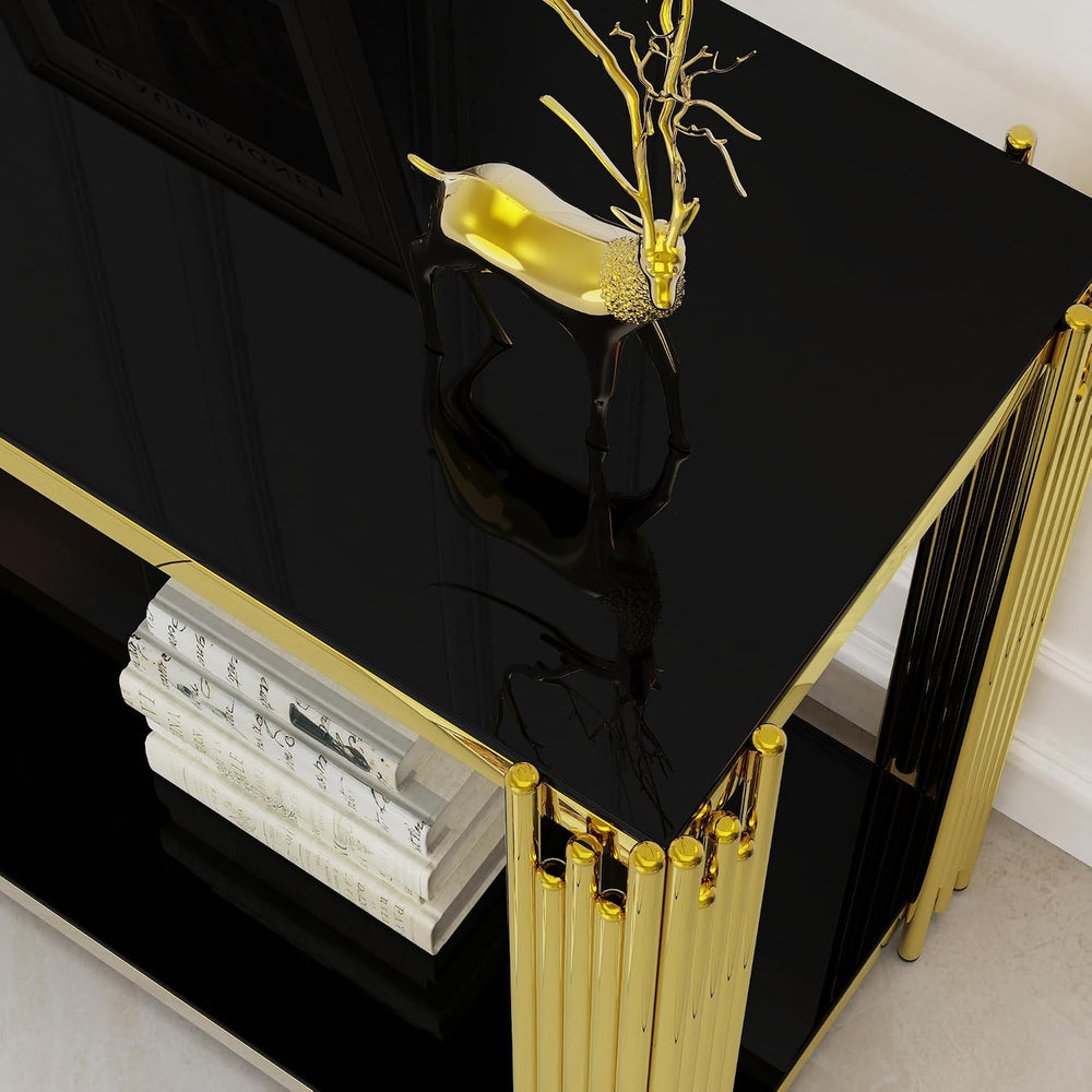 Gold Console Table with Tempered Glass for Entryway Living Room, Modern Luxur...