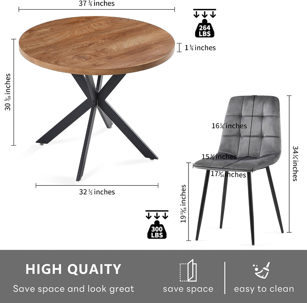 37-Inch Compact Round Kitchen Dining Room Table Chairs Set for 4