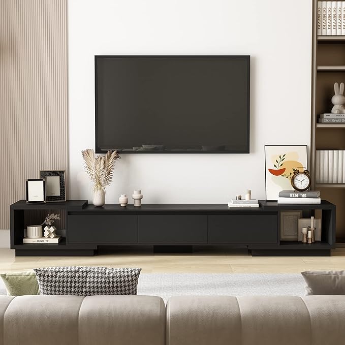Expandable TV Stand Media Console Table, Modern Entertainment Center with Thr...