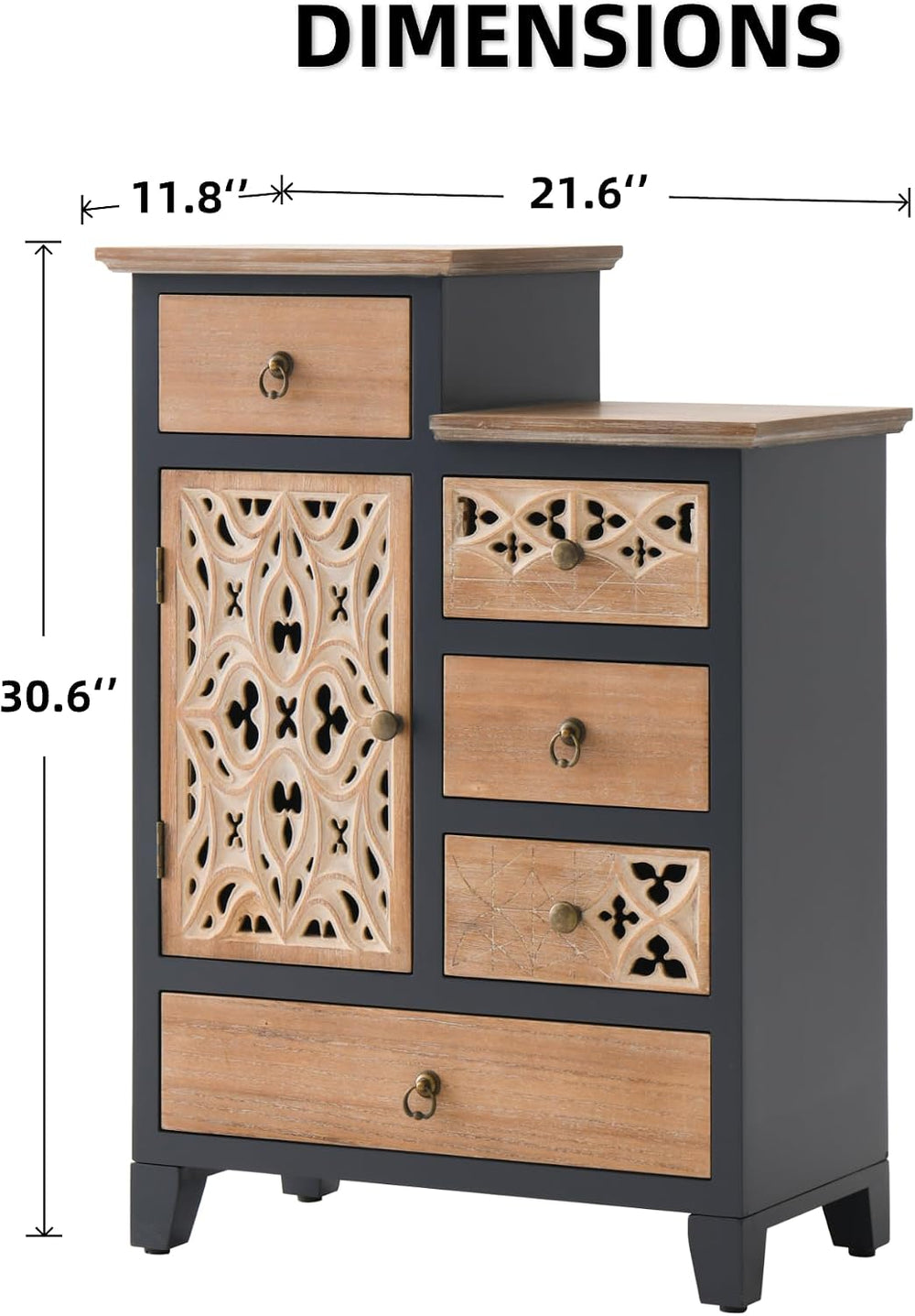 Farmhouse Accent Chest with Carved Door and 5-Drawers, Vintage Storage Cabine...