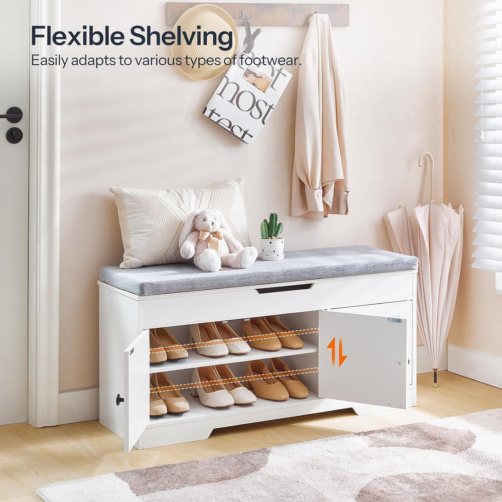 HOOBRO 39.4" Long Entryway Bench with Flip-Top Storage, 3 Tier Shoe Stor...