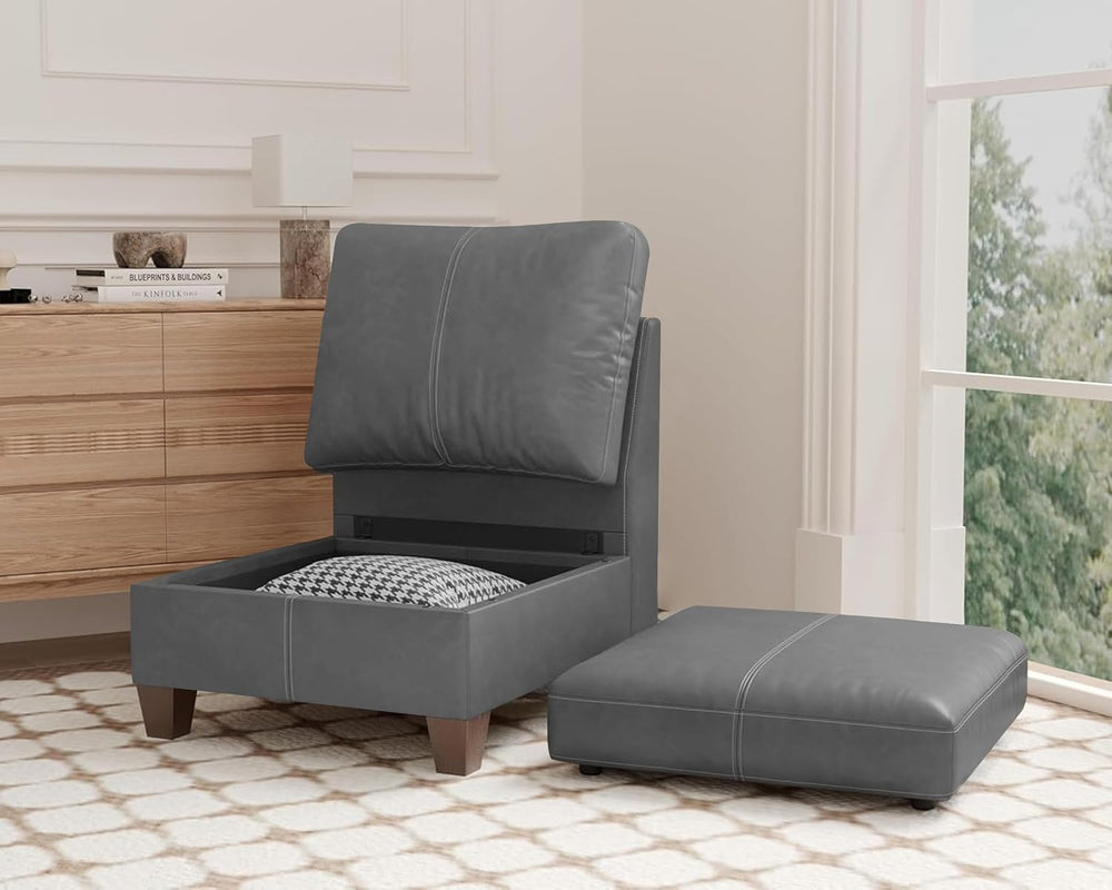 SITJOY Faux Leather Modular Sectional Sofa with Storage, Mid Century Modern S...