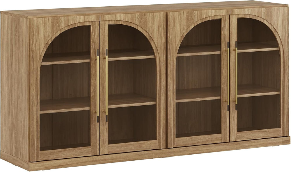 BELLEZE 65" Arched Sideboard with Glass Door, Accent Buffet Cabinet with...