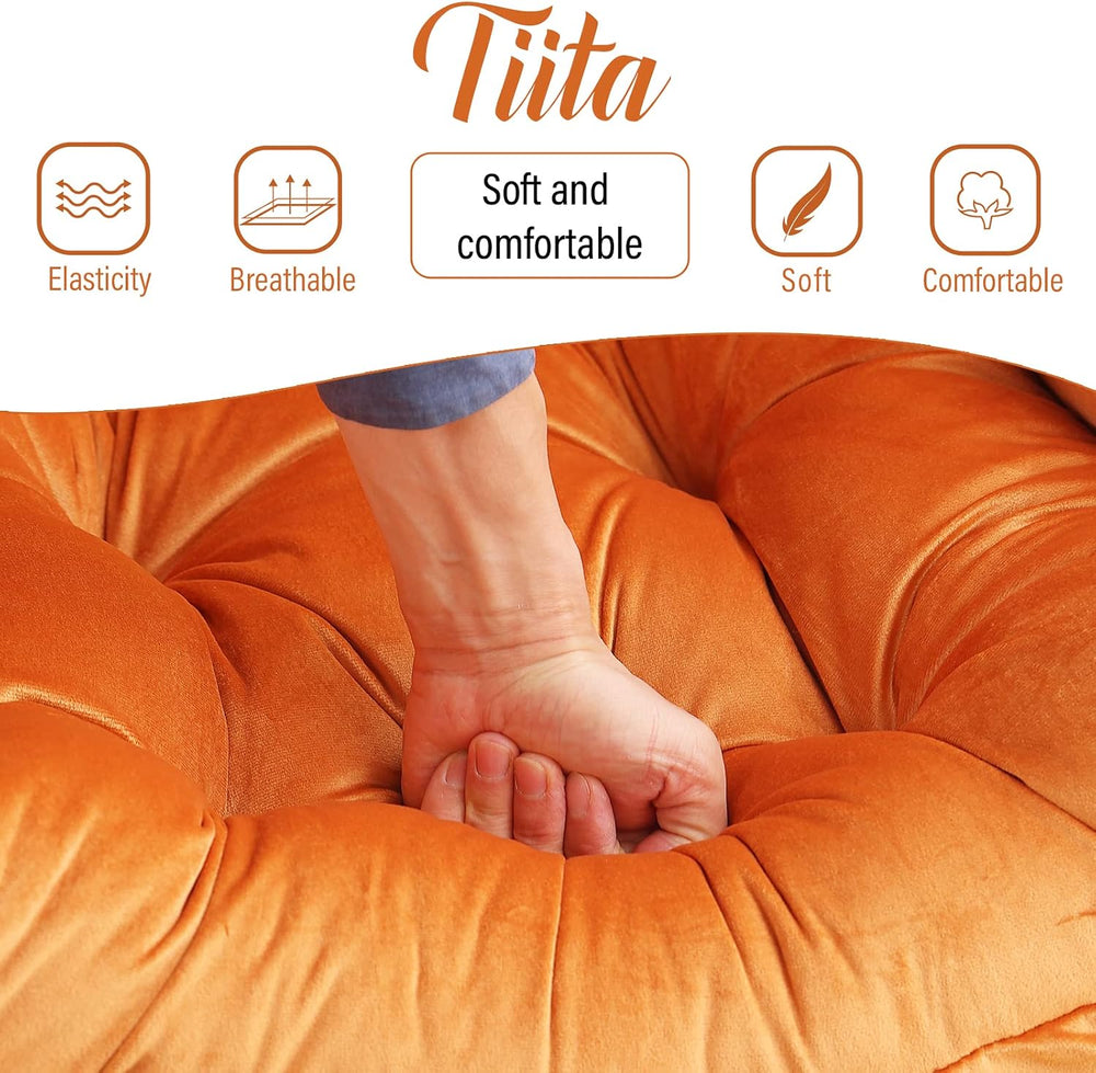 Tiita Lazy Chair with Ottoman, Comfy Reading Accent Chair, Velvet Orange
