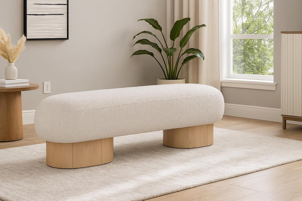 Meridian Furniture 22001Cream Robertson Collection Art Deco Bench with Luxuri...