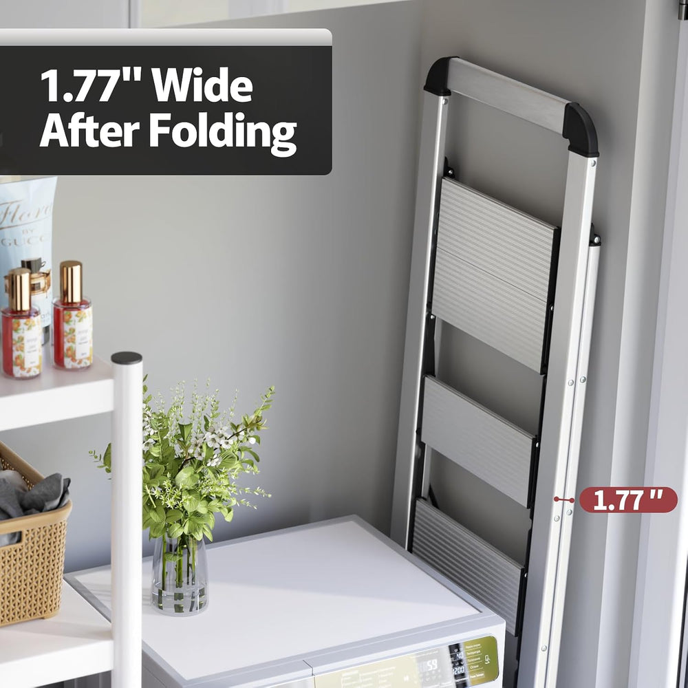 KINGRACK Aluminium 5 Step Ladder, Lightweight Step Stool with Non-Skid Pedals...