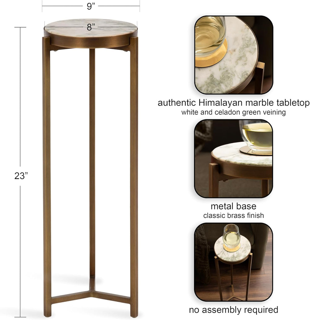 Kate and Laurel Aguilar Modern Round Drink Table, 9 x 9 x 23, White and Green...