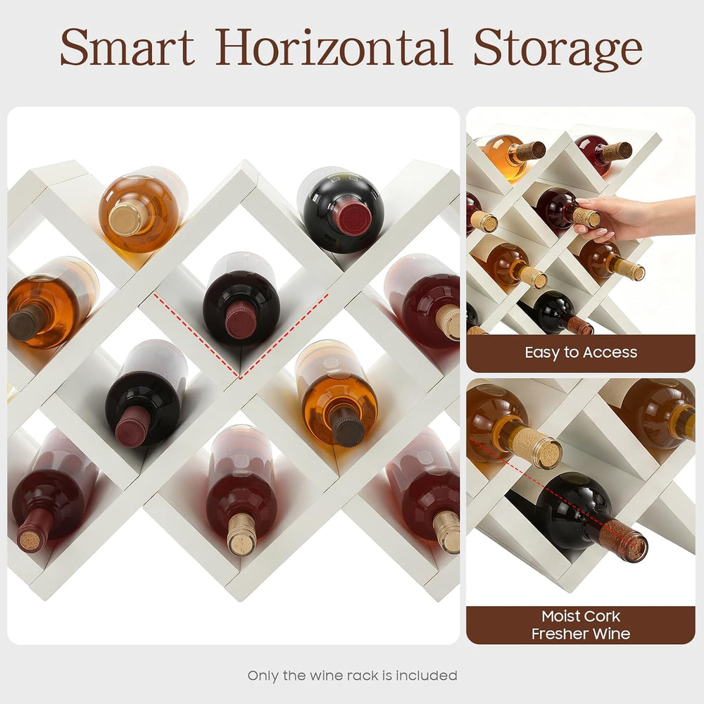 10 Grids Wooden Wine Rack – Wall Mounted or Countertop Storage, Diamond Latti...