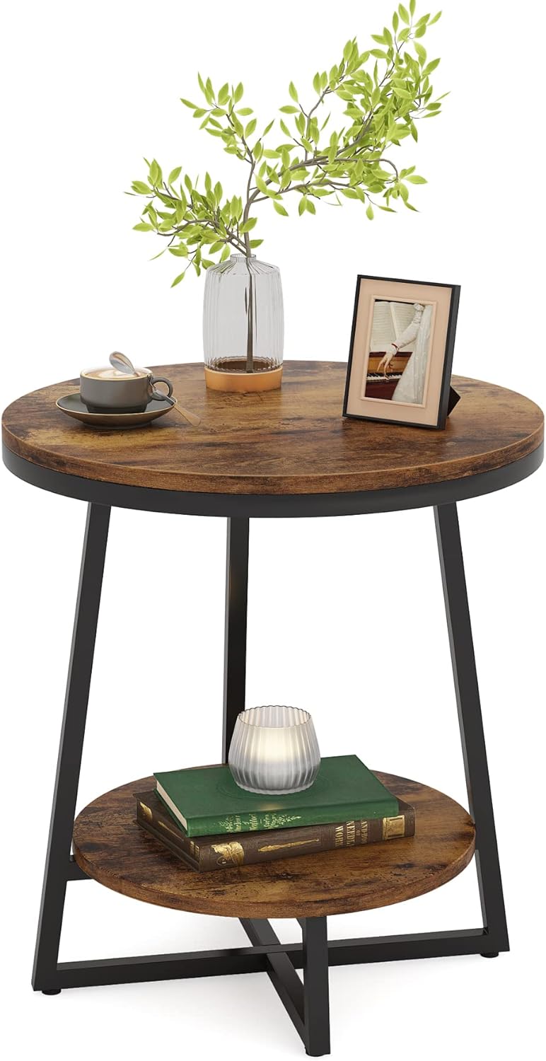 Tribesigns Round End Table Set of 2, 2 Tier Side Table with Storage Shelf, In...