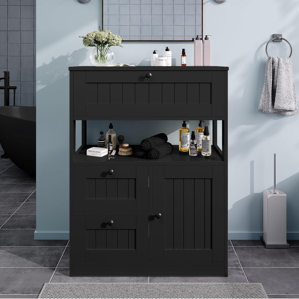 GRUSIGN Storage Cabinet, Modern Bathroom Floor Storage Cabinet Organizer with...