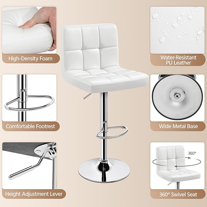 Yaheetech Bar Stools Set of 2, PU Leather Adjustable Swivel Barstools, Armles...