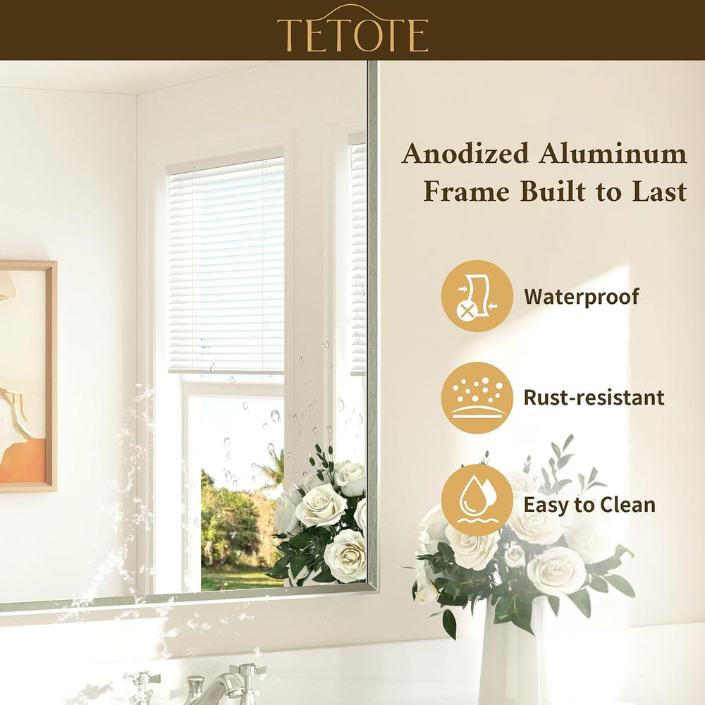 TETOTE Brushed Nickel Bathroom Mirror 24" x 30" Rectangle Beveled F...
