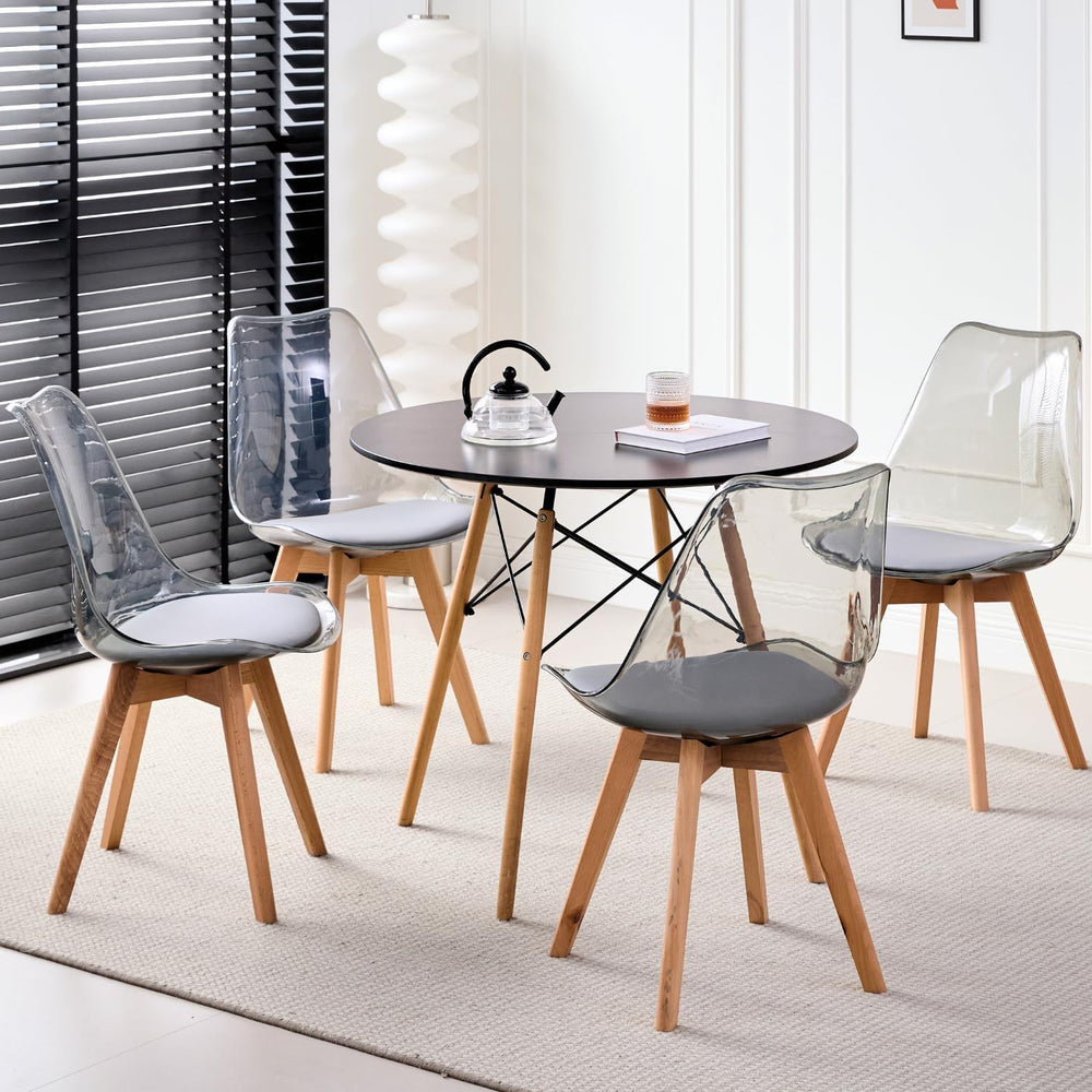 Acrylic Dining Chairs Set of 4, with Soft Cushion, Light Gray | Clear Acrylic...