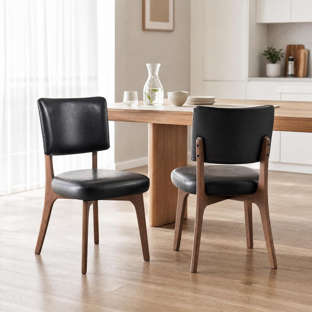 YOUNIKE Wooden Dining Chair, Faux Leather Upholstered Dining Room Chair Kitch...