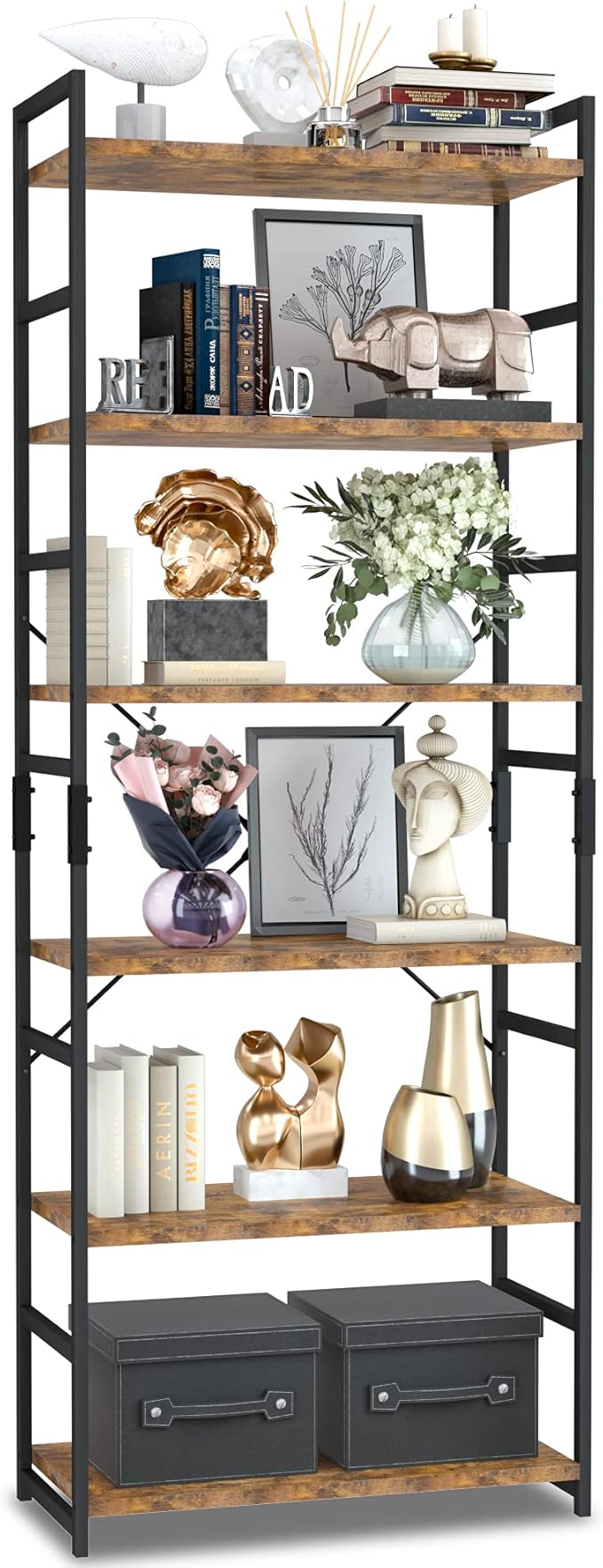 NUMENN 6 Tier Bookshelf, Tall Bookcase Shelf Storage Organizer, Modern Book S...