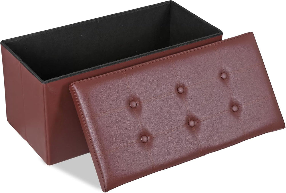 Nouva 30 Inches Ottoman Storage Bench, Folding Design Chest Faux Leather Otto...