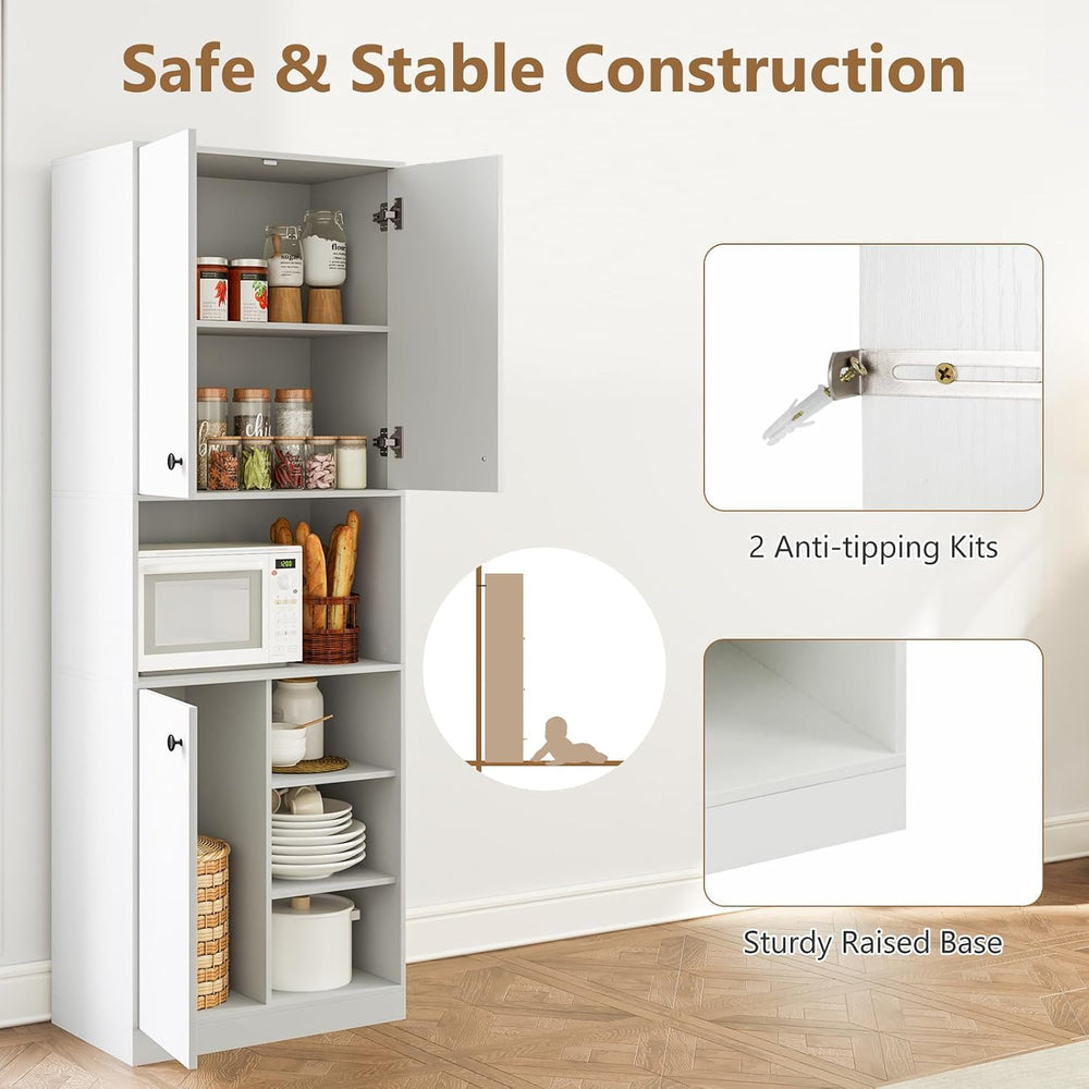 TANGZON Tall Kitchen Cupboard, 3-door Storage Cabinet with Countertop, Open S...