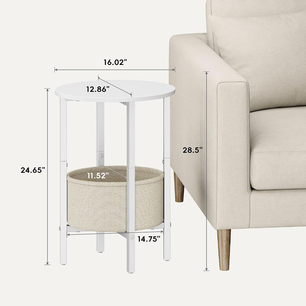 Vagusicc Round Side Table End Table with Storage Basket, Small Side Table Rou...