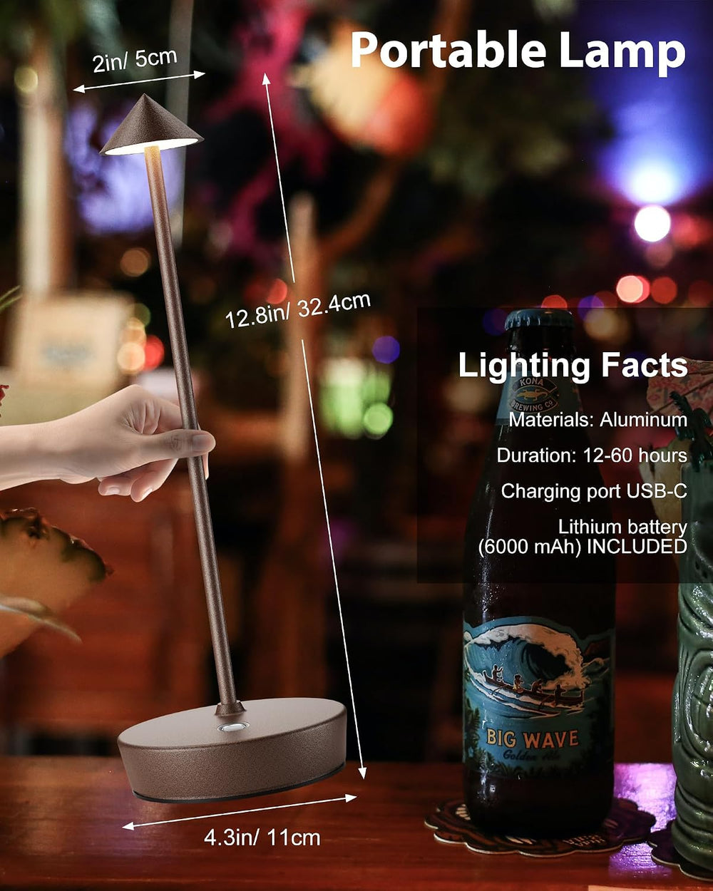 Cordless Table Lamp Rechargeable 6000mAh Battery Outdoor LED Light