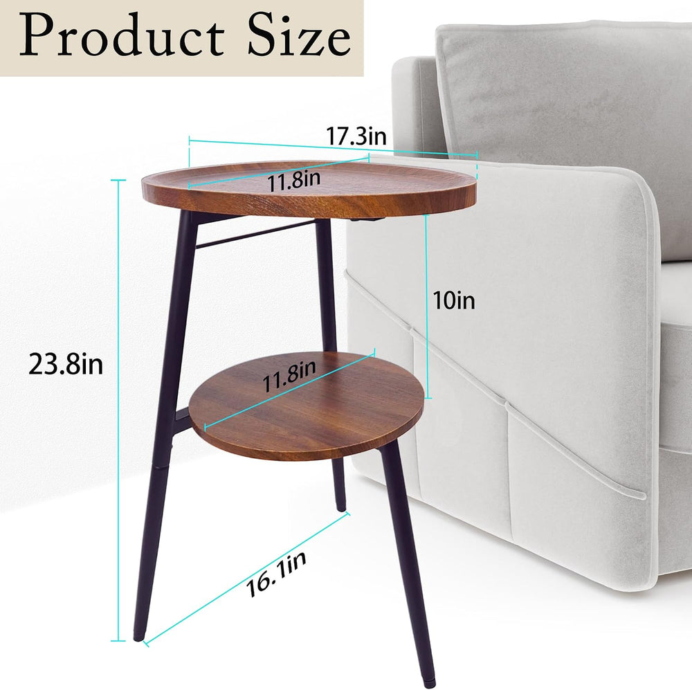 Side Table Small End Table, Oval Round Wood Sofa Table, 2 Tier Accent Table N...