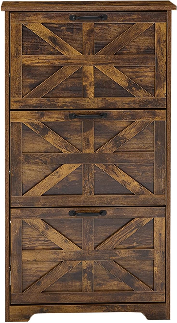 Shoe Cabinet with 3 Flip Drawers, Farmhouse Shoe Storage for Entryway, Wooden...