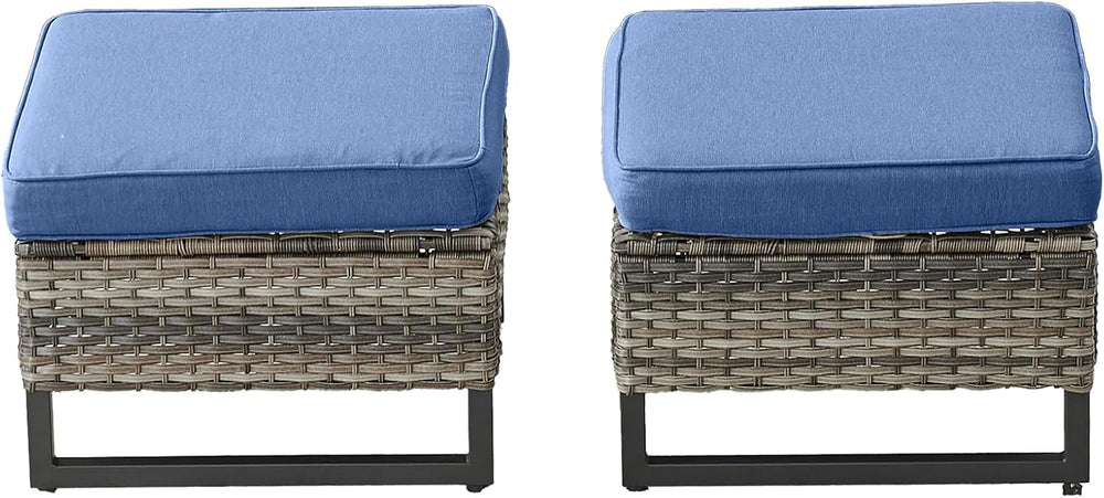 HUMMUH Outdoor Ottomans for Patio Set of 2 PE Wicker Outdoor Footstool with R...