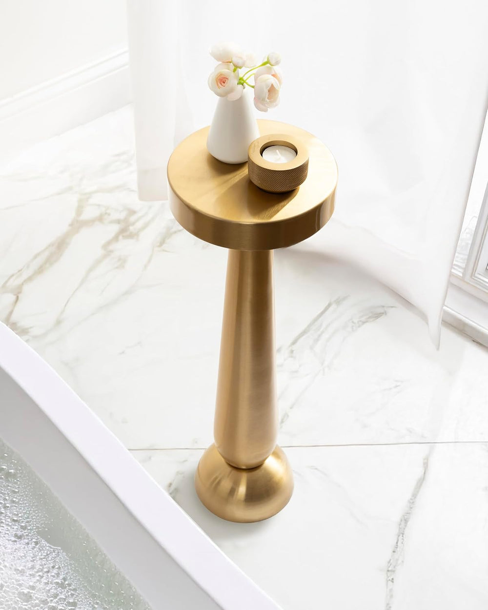 Kate and Laurel Saxena Modern Round Metal Drink Table, 8 x 8 x 24, Gold, Meta...