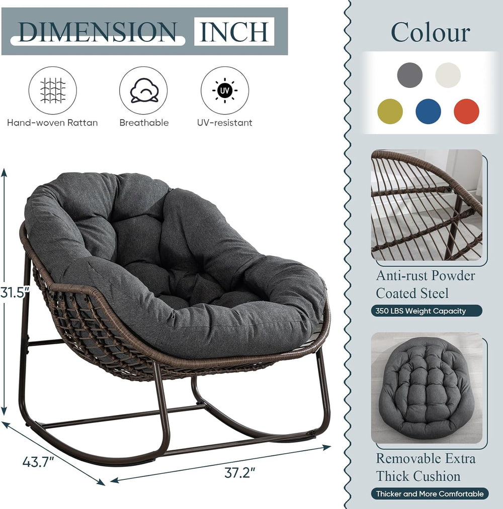 Outdoor Rocking Chair Set of 2, Patio Oversized Wicker Egg Rocking Chair, Ind...