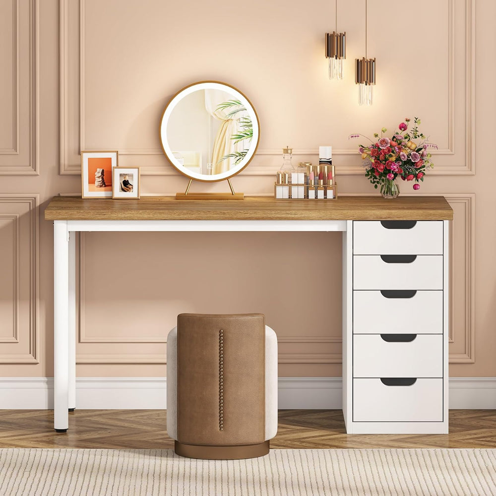 Tribesigns 47 inches Vanity Desk with 5 Drawers, Modern Makeup Desk with Muli...