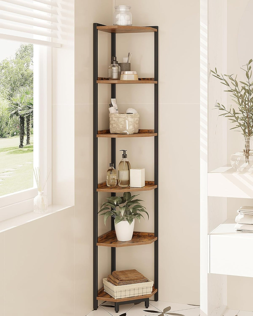 Hzuaneri Corner Shelf Stand, Corner Bookshelf, Storage Standing Shelf Unit wi...