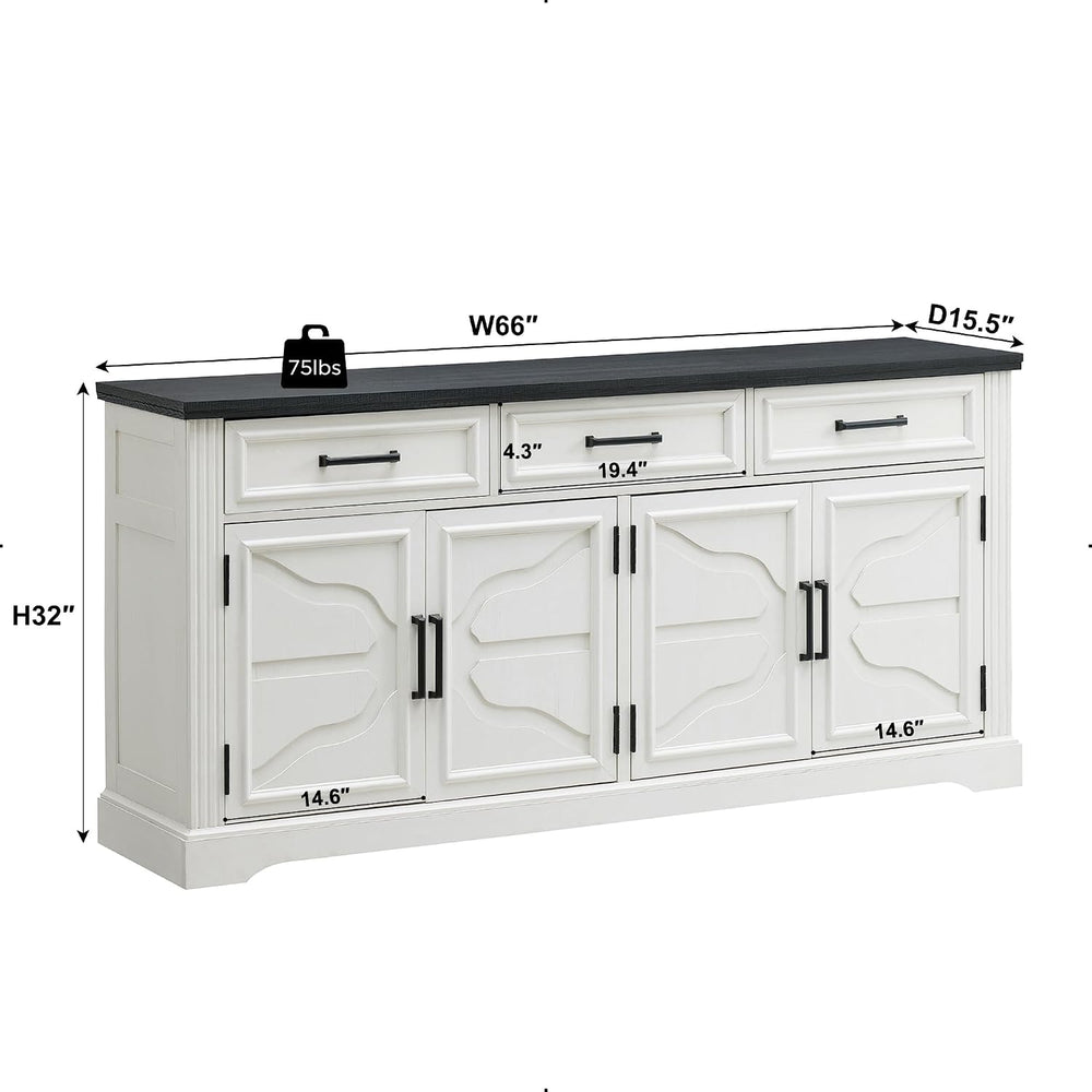 JXQTLINGMU 66" Farmhouse Buffet Cabinet with Storage, Sideboard Credenza...