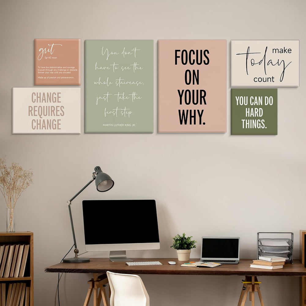 Framed Motivational Office Wall Decor, Set of 6 Boho Inspirational Prints
